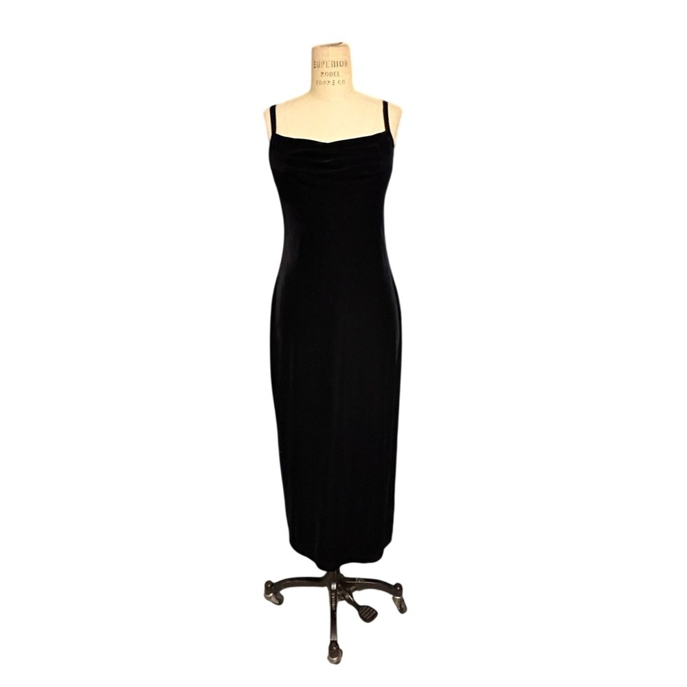 Vintage Molly Malloy Evening Petite Black Velvet Maxi Dress Size 8P 90's formal - Picture 1 of 7